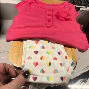 Carter's Pink Top with Colorful Heart Leggings